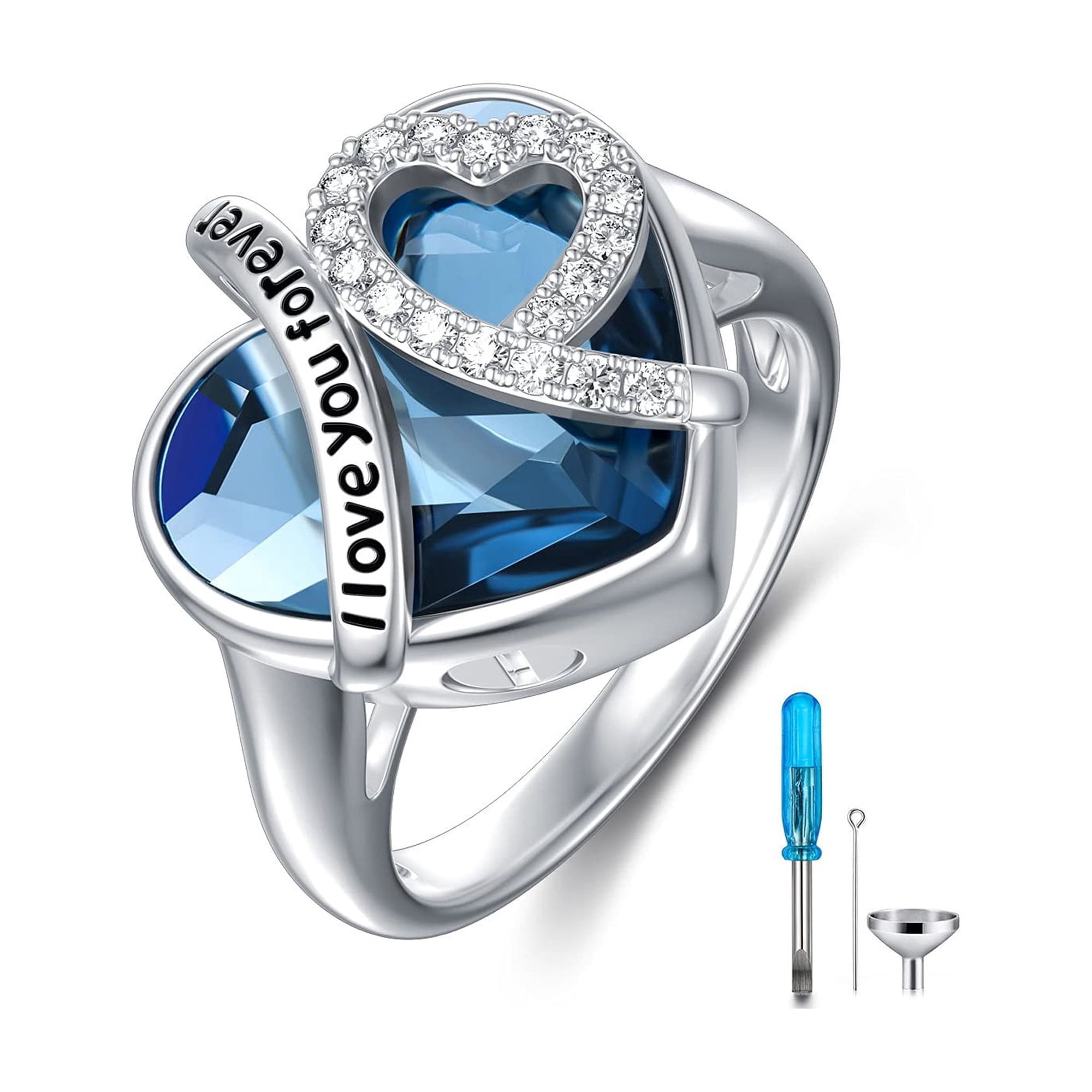 YAFEINI 925 Sterling Silver I LOVE YOU FOREVER Heart Cremation Ring Holds Loved One's Ashes, Heart Urn Ring for Ashes for Women, Memorial Keepsake Jewelry Embellished with Crystals from Austria -6