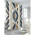 thumbnail image 3 of Retro Shower Curtain, Geometric Pattern Wood Texture Bathroom Decor Curtains Set with Hooks, Beige Blue Waterproof Fabric Home Accessories， 72 X 84 Inch Extra Long, 3 of 6