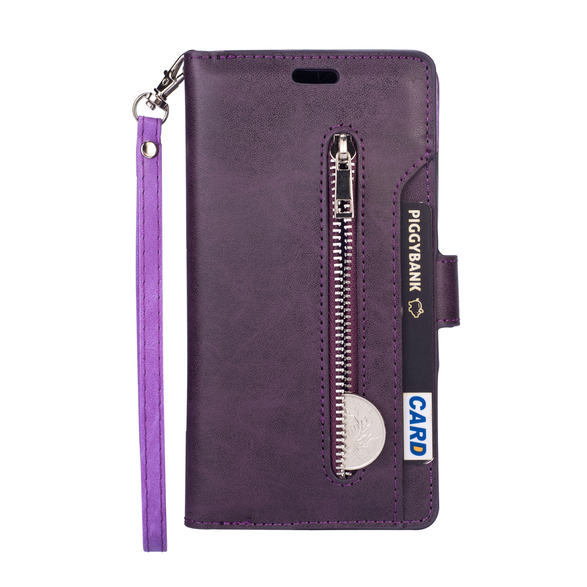 iPhone 11 Pro Max 6.5 inch Wallet Case, Dteck 9 Card Slots Premium Leather Zipper Purse case Flip Kickstand Folio Magnetic with Wrist Strap Credit Cash Cover For Apple iPhone 11 Pro Max, Purple - image 2 of 7