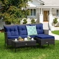thumbnail image 1 of Costway 3PCS Patio Rattan Furniture Set 3-Seat Sofa Cushioned Table Garden Navy, 1 of 10