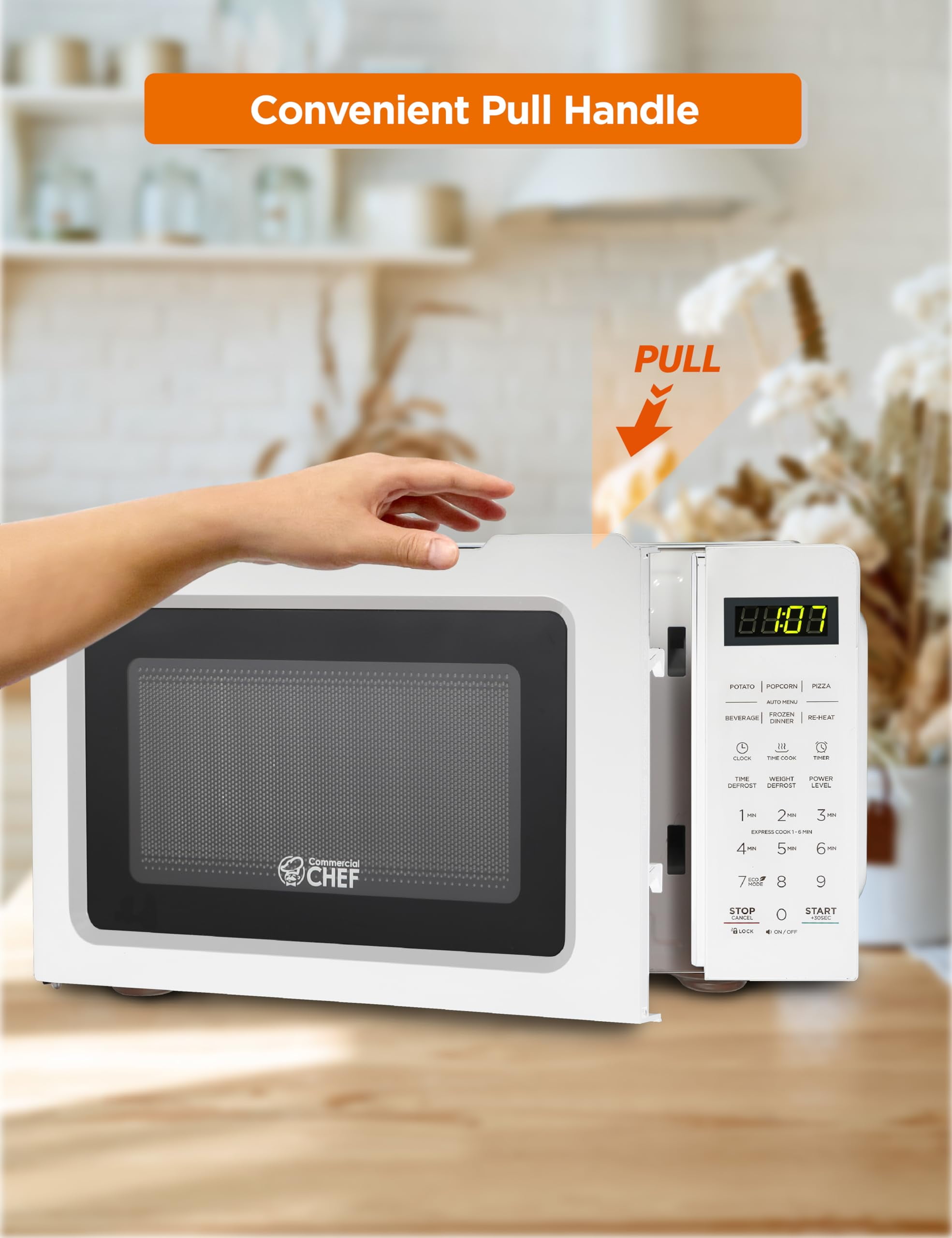 Commercial Chef CHM7MW COMMERCIAL CHEF Small Microwave 0.7 Cu. Ft.  Countertop Microwave with Digital Display, White