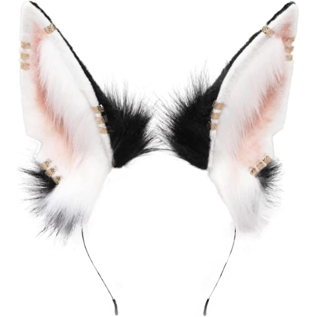 Diadema con orejas de chacal, orejas de lobo de peluche, accesorios para disfraz de Halloween (negro) T-x LingWen 8390615270045