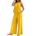 thumbnail image 2 of WTOBBY Women's Elegant Solid Color Two-Piece Set, Round Neck Sleeveless Vest & High Waist Wide Leg Pants, Chic Casual Office Wear,Yellow 2XL, 2 of 5