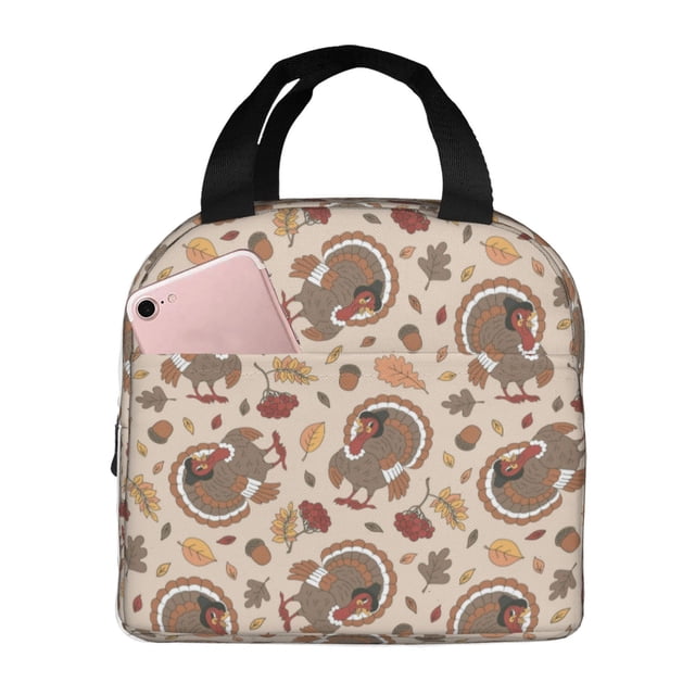 Balery Cute Autumn Turkey Bolsa de Almuerzo Aislada – Caja de Almuerzo con Papel de Aluminio Grueso, Mantiene la Comida Fresca por 4 Horas