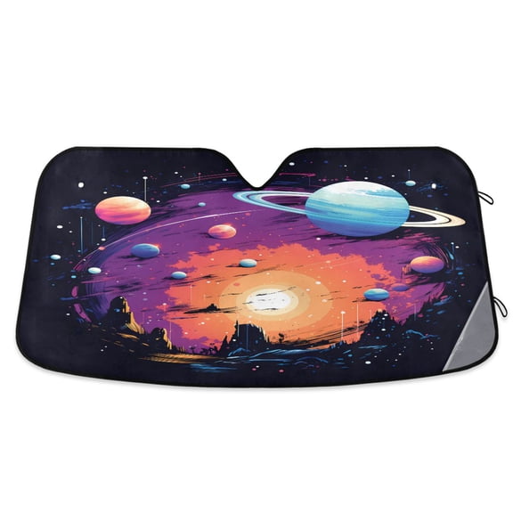 Sun and Planet Car Windshield Sun Shade Foldable Car Front Window Visor Heat and UV Protection 53x23.5