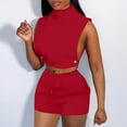thumbnail image 4 of Women's Short Sleeve Tops Women's two-piece shorts short-sleeved tops casual set of shorts summer sportswear suit sportswear suit Ndbuld Red M, 4 of 4