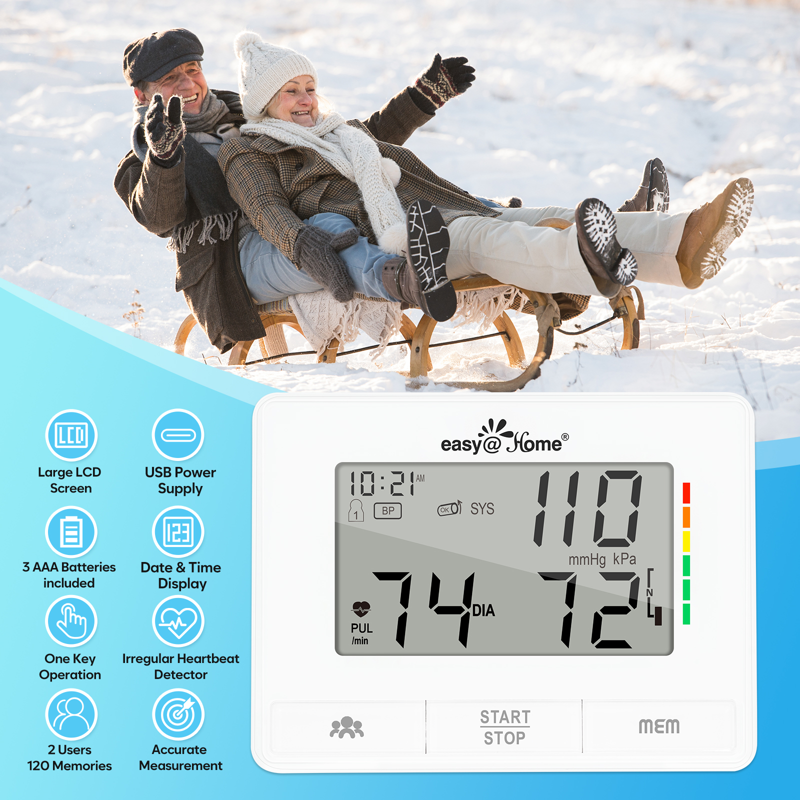 Easy@Home EBP-073 Adjustable Large Cuff Arm Blood Pressure Monitor
