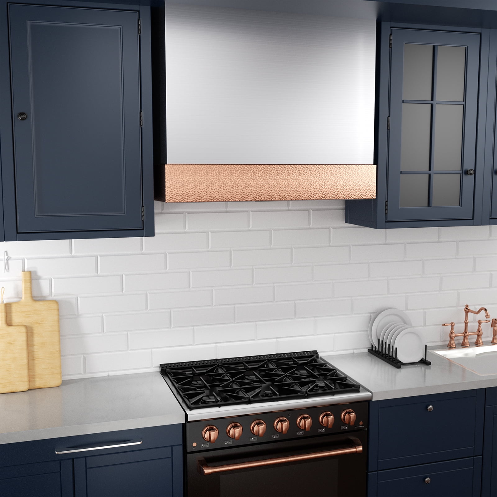 Akicon 600 CFM Wall Mounted Range Hood, Stainless Steel Range Hood 36 inch, Energy Saving, Ducted Kitchen Hood for Cooking, Powerful Vent Motor, Brushed Stainless with Copper