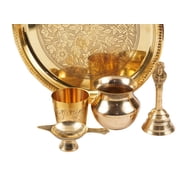 IBA Indianbeautifulart Brass Pooja Thali Set Floral Engraved Puja Aarti Thali Home Decoration Accessories, 23 cm Diameter
