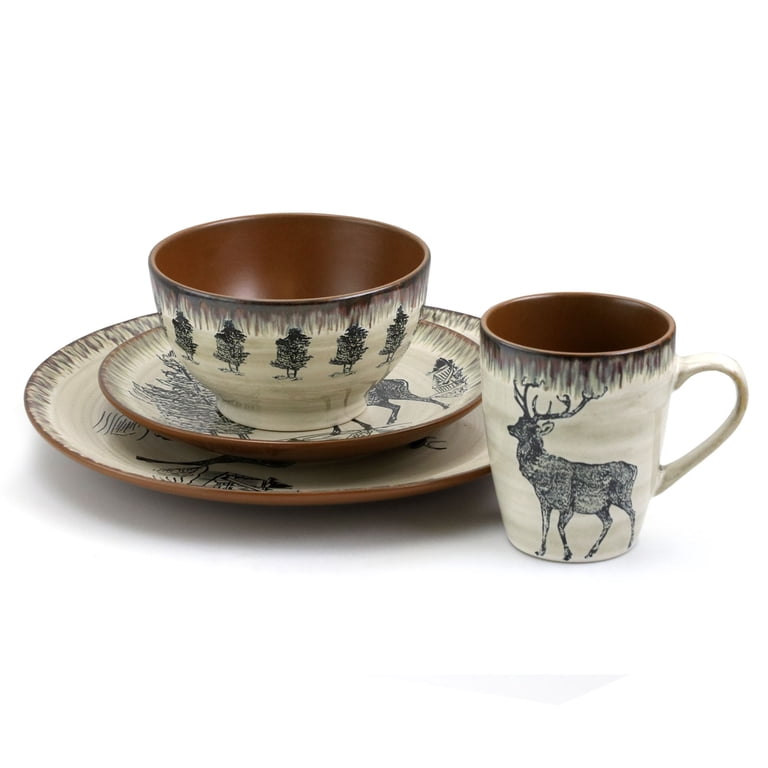 Elama Majestic Elk 16-Piece Stoneware Dinnerware Set, Taupe photo 2