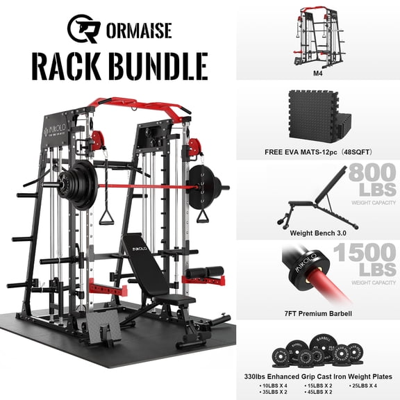 MDJB Smith Machine Home Gym, 2200 lbs Power Rack Cage with 800 lbs Capacity Adjustable Bench and Cable Crossover System, Weight Bar, 360° Landmine, Home Gym