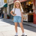 thumbnail image 6 of Frostluinai Girls Lightweight Jean Shorts Casual Baggy Fringe Hem Hot Pants Elastic Waist Comfy Denim Shorts Distressed Washed Jeans with Pocket 4-14Y, 6 of 9