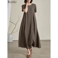 thumbnail image 2 of Oversize ZANZEA Fashion Women O Neck Short Sleeve Casual Loose Dress Summer Sundress Elegant Robe Femme Solid A-line VestidoXXXL Gao Jinjia LED, 2 of 2