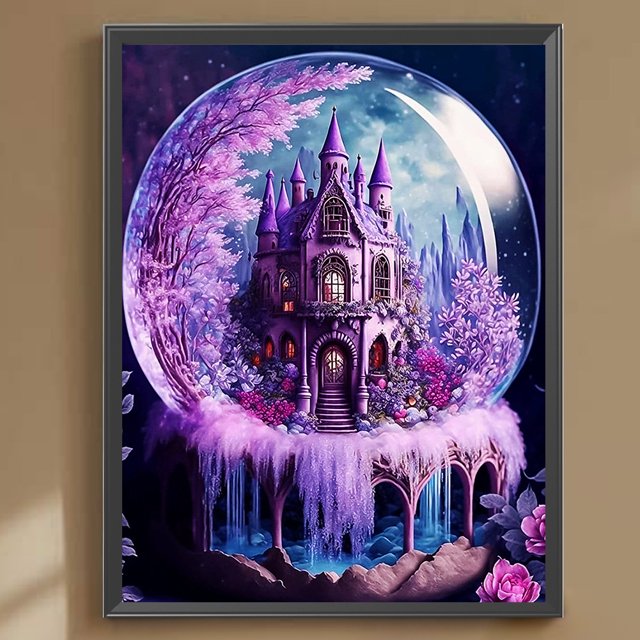 Pintura de diamante 5D DIY Taladro redondo completo Castillo de taladro AB parcial (ZQS025-AB) JShteea El nuevo