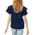 thumbnail image 6 of Taqqpue Girls Ruffle Short Sleeve T Shirts Kids V Neck Casual Shirts Pleated Flowy Solid Color Loose Fit Blouse Cute Fashion Tees Tops 5-14 Years, 6 of 9