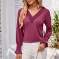 thumbnail image 3 of Ahdbta Women's Fall Blouses Fashion Lace Trim Sexy V-Neck Solid Color Tee Shirts Smocked Cuff Ruffle Long Sleeve Tunic Tops, 3 of 7