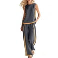 thumbnail image 2 of VBVC Women's 2 Piece Sleeveless Contrast Sweatsuit,Cotton Matching Set For Women,Ladies Brethable Tank Top and Wide Leg Pants with Pockets,Dark Gray,S-2XL, 2 of 10