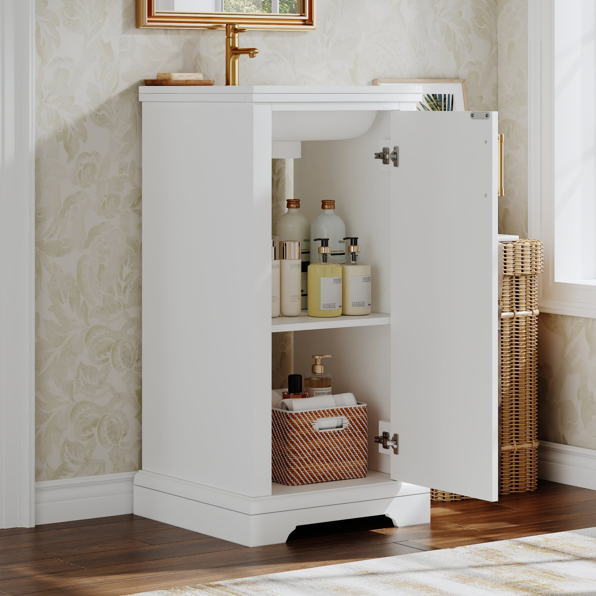 Harper & Bright Designs 16" Small Bathroom Vanity with Sink, Freestanding Storage Cabinet with Soft Close Doors, Bathroom Floor Cabinet with Door Organizer, White