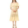 thumbnail image 1 of INSPIRE CHIC Women's Dress Flutter Sleeve Off The Shoulder Ruffle Lace Insert Maxi Dresses XL Beige, 1 of 7