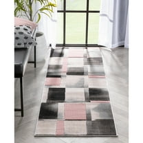 Well Woven Lane Blush Pink Modern Geometric Boxes Squares Runner Rug (2'7" x 7'3")