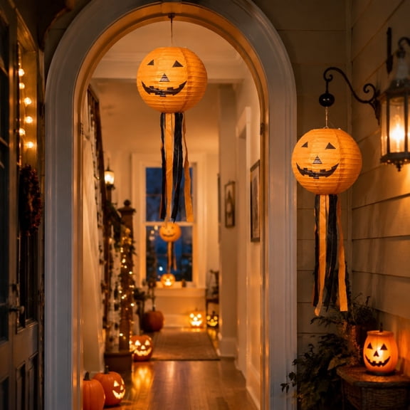 Halloween Savings Halloween Pumpkin O' with Tassels Foldable Hanging Orange Paper Spooky Pumpkin Face Pendant Decor for indoor Outdoor Halloween Party Home Halloween Decorations indoor Outdoor