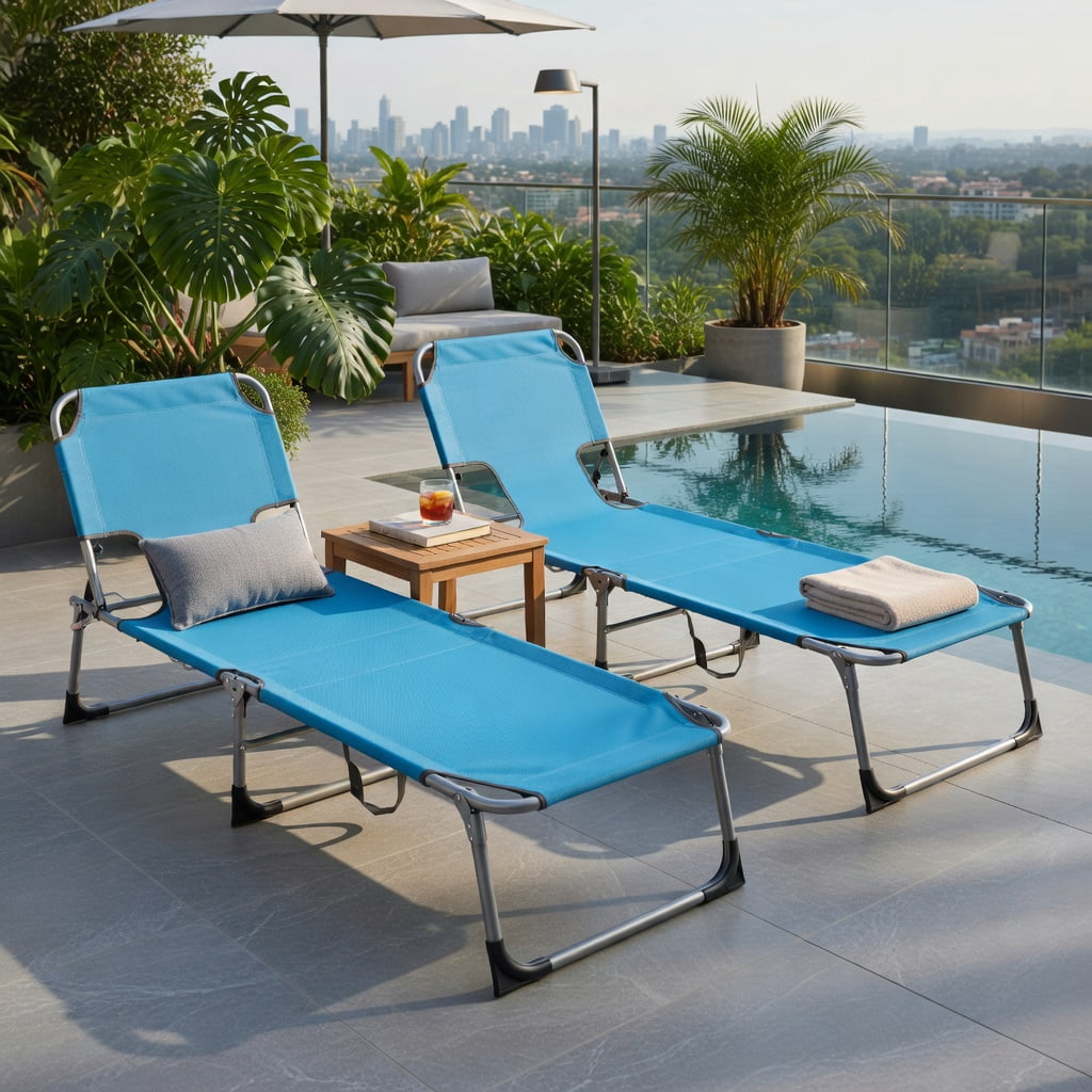 Hommoo Foldable Tanning Chair with Face & Arm Holes, Adjustable Reclining Sun Lounger for Beach, Pool, Patio, Navy