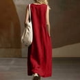 thumbnail image 5 of Guieoi Summer Dresses for Women under $10 Plus Size Flowy Solid-Color V-Neck Sleeveless Dress with Pockets Red XXL, 5 of 6