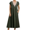 thumbnail image 2 of ClodeEU Women's Short Sleeve V-Neck Dress,Flared Midi Dress with Lace Trim ,Fitted Waist for Summer with Pockets Green,Womens Plus XL, 2 of 6