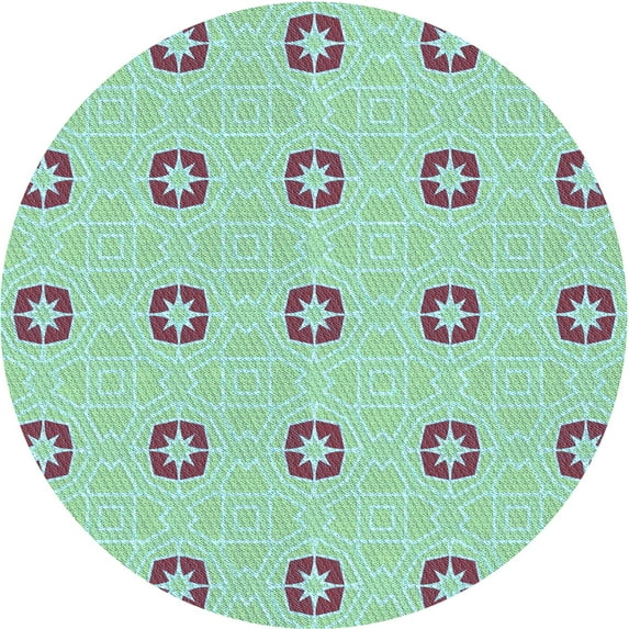 Ahgly Company Machine Washable Indoor Round Transitional Green Area Rugs, 7' Round