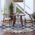 thumbnail image 4 of 7ft Washable Round Rug, Boho Blue Non-Slip Circle Area Rug for Living Room Dining Room, Watercolor Flower Rhombus Polka Dot Indoor Floor Mat for Home Decor, 4 of 9