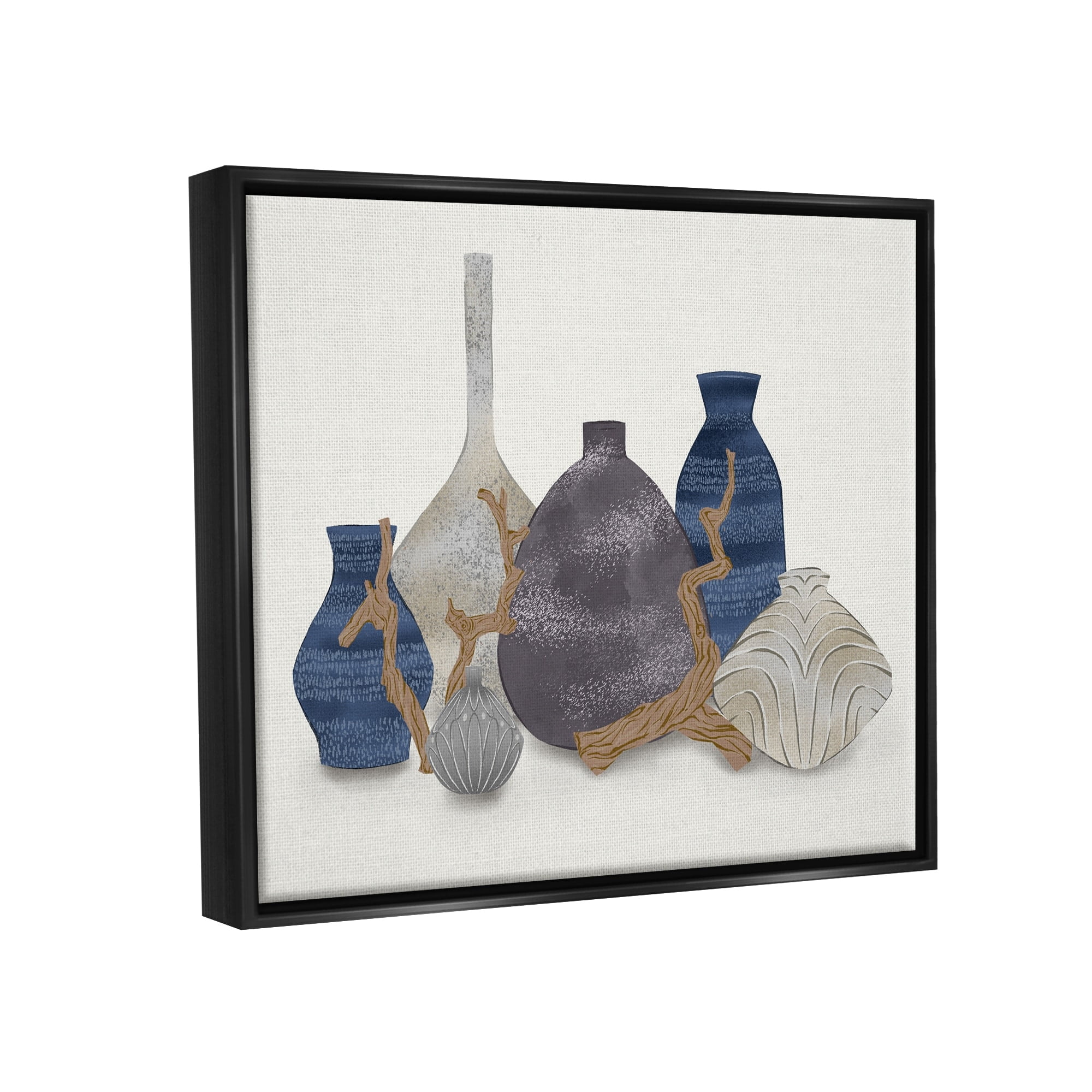 Stupell Industries Ornate Vase Still Life Leaning Driftwood Branches Graphic Art Jet Black Floating Framed Canvas Print Wall Art, Design by Ziwei Li