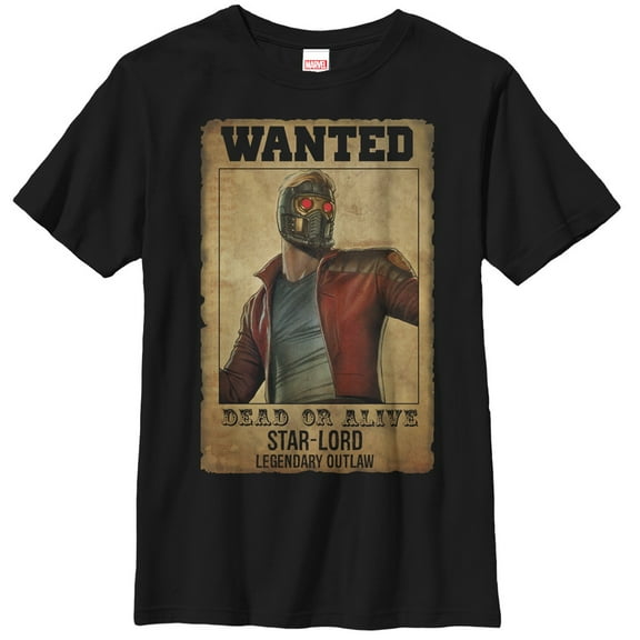 Boy's Marvel Guardians of the Galaxy Star-Lord Wanted Poster  Graphic Tee Black Small