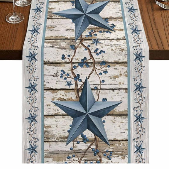 Texas Star Navy Blue Burlap Cotton Table Runner 13x120 Inches Long, Farmhouse Vintage Art Wooden Farmhouse Table Runners, Outdoor Dining Tablecloths Decor for Baby Shower/Party/Wedding