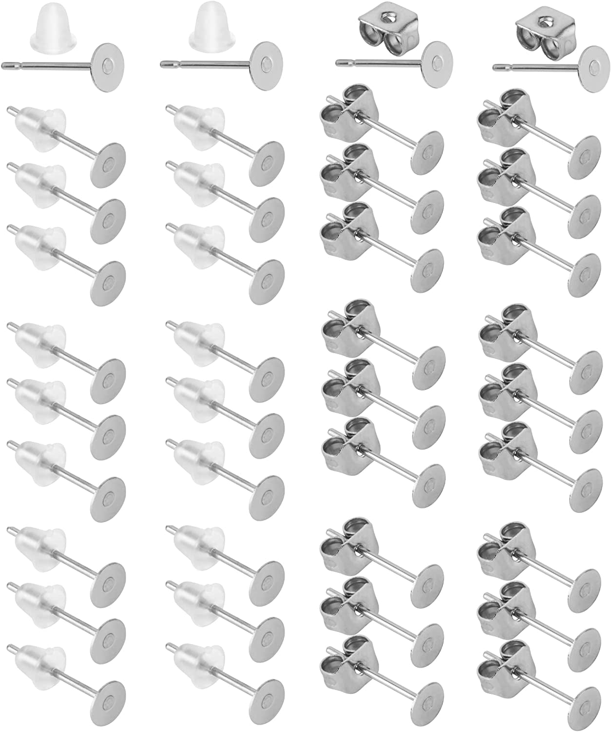 Earring Posts, 300 pcs, Silver, Earring Studs for Jewelry Making