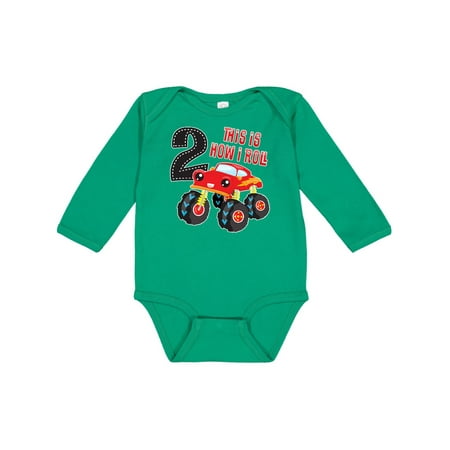 

Inktastic Monster Truck How I Roll 2nd Birthday Gift Baby Boy Long Sleeve Bodysuit