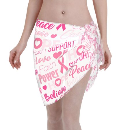 Coaee Breast Cancer Pink Ribbons Awareness (2) Women s Short Sarongs Beach Wrap Sheer Bikini Wraps Chiffon Cover Ups for Beach  Swimming  Holiday