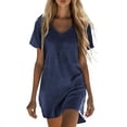 thumbnail image 1 of Camisas de Lino para Mujeres Cuello en V Vestido Casual de Manga Corta con Bolsillo, Vestido de Lino Estilo Cómodo Túnica para Verano Diario, 1 of 8