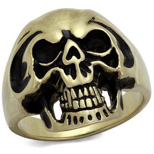 IP Antique Copper Stainless Steel Ring with Epoxy, Jet - Size 13