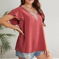 thumbnail image 4 of hopeusnice Women's Short Sleeve Swiss Dot Blouse Notch V Neck T-Shirts Summer Tops Casual Loose Trendy Pleated Elegant Business Workwear Shirts Fashion Solid Color Tunic, 4 of 8
