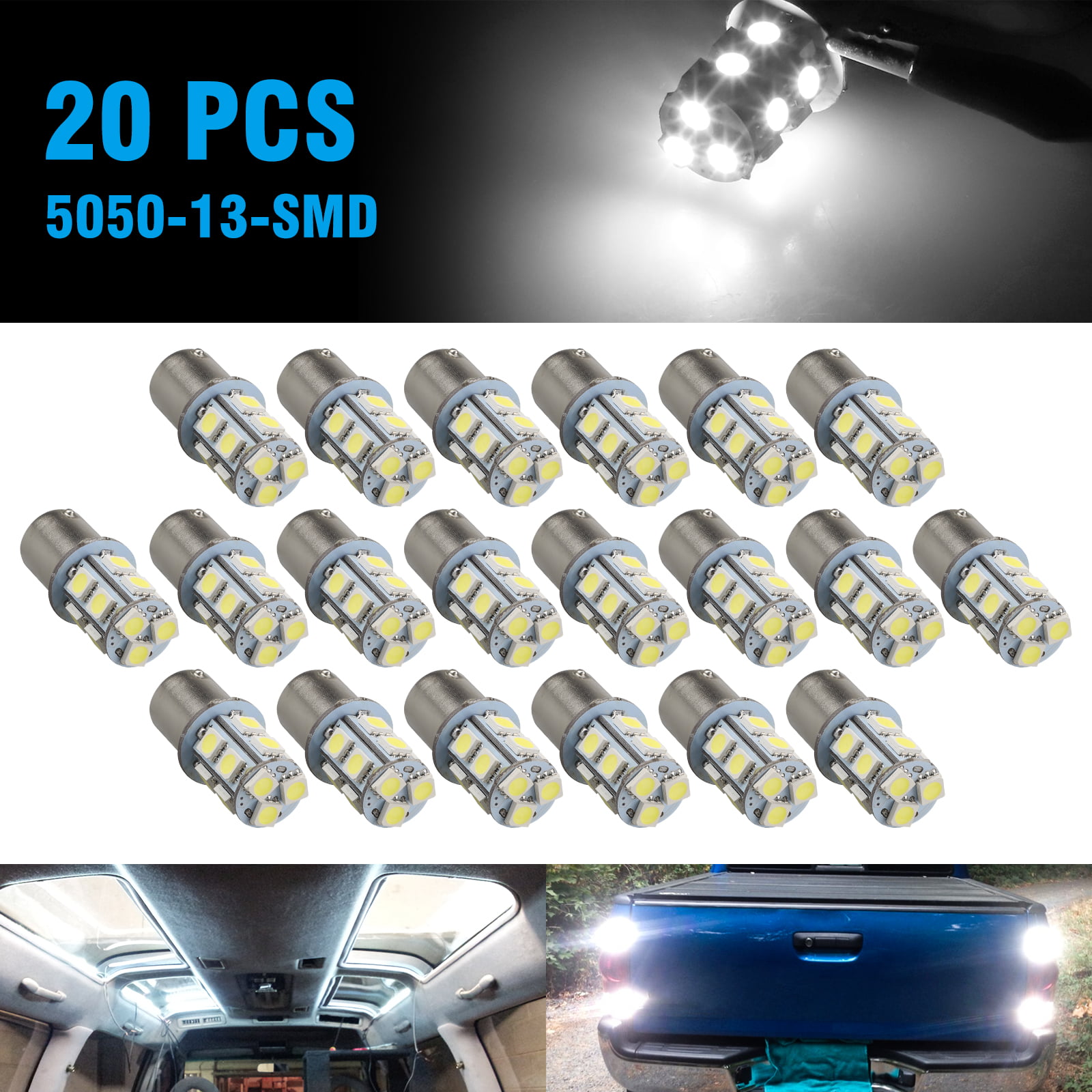 20x 1156 BA15S Cool White 13-SMD LED Light Bulbs For Car Brake Tail Stop 1141