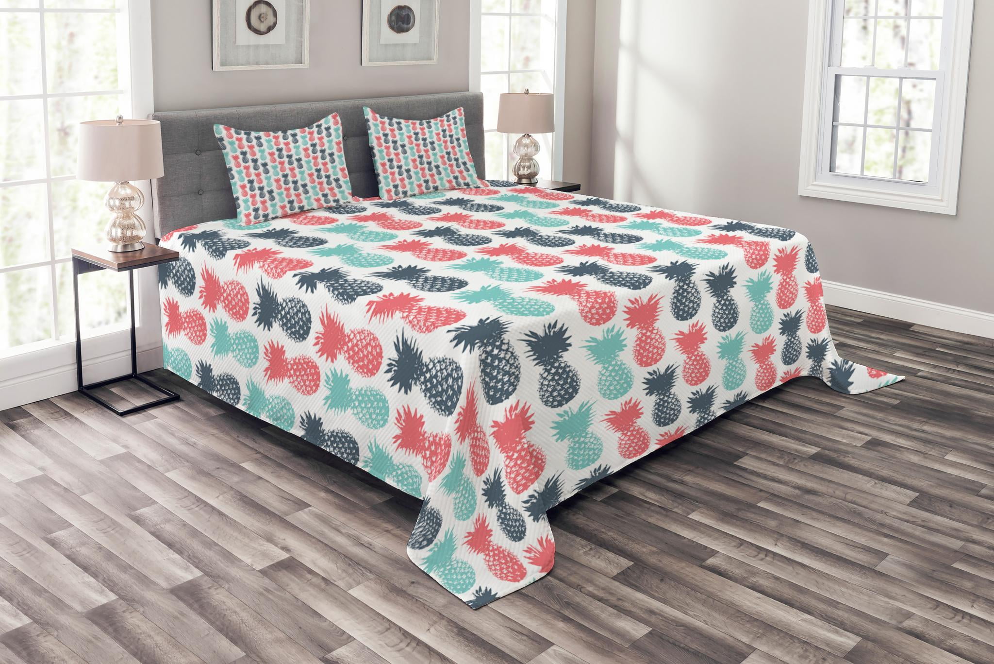 Pineapple Bedspread Set, Island Pineapple Tropic Fruit Pattern Stamped