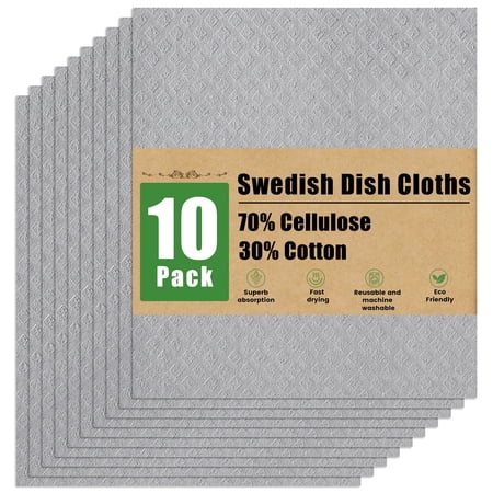Swedish Dishcloths for Kitchen 10 Pack Washable Dish Cloths Reusable Absorbent Cellulose Sponge Cloths Gray