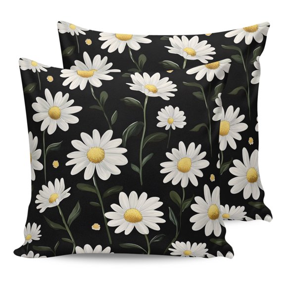 Waterproof Outdoor Throw Pillows with Inserts 16"x16" Set of 2, White Daisy Soft Decorative Pillowcases for Couch Bedroom, Botanical Floral Plants Stems Pillow Covers for Sofa Living Room