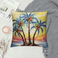 thumbnail image 2 of GOSMITH  Palm Tree Throw Pillow Cushion Cover, Colorful Cartoon Tropical Island Hawaiian Torch Seagulls Sunset Summer Theme, Decorative Square Accent Pillow Case, Blue Orange, 2 of 5