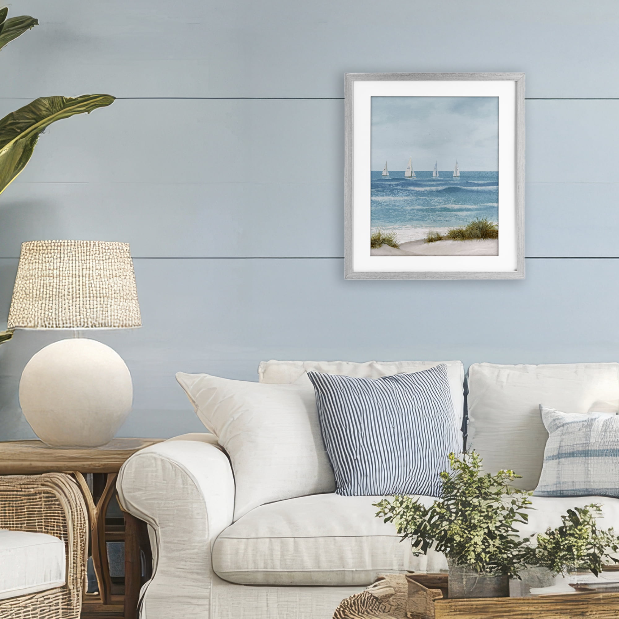 Stupell Industries Boats Sailing Away Gray Framed Print Under Glass, design by Lorenzo Collective