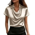 thumbnail image 3 of Horkkom Silk Blouse for Women Summer V Neck Short Sleeve Blouses Loose Casual Satin Tops L, 3 of 8
