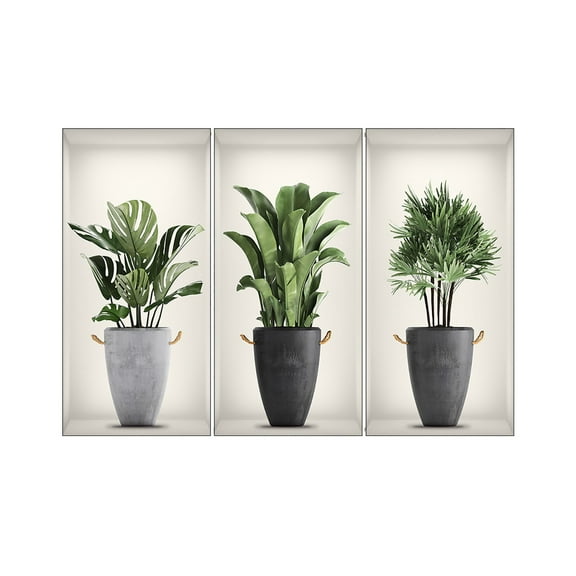3/4PCS 3D Three-Dimensional Potted Plants Wall Decals,Green Plant Wall Decal,DIY Peel and Stick Tropical Potted Wall Stickers Adhesive Wall Stickers for Living Room, Entrance Decoration Wall Sticker