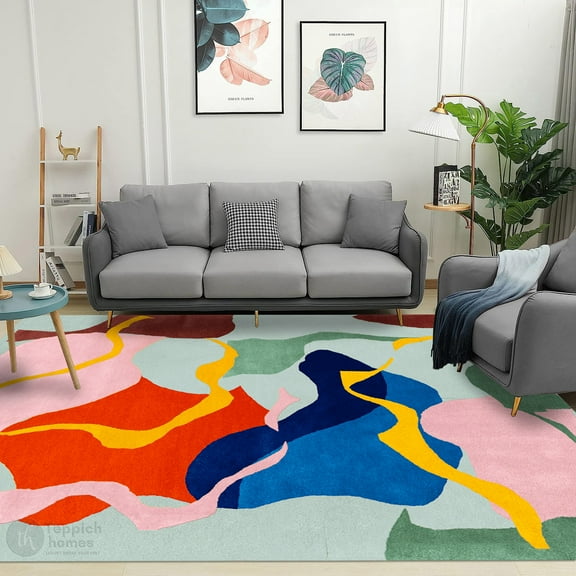 Teppich Homes Handmade Geometric Pattern Area Rug 5x7 - Luxurious Wool Tufted Carpet for Living Room and Bedroom Décor