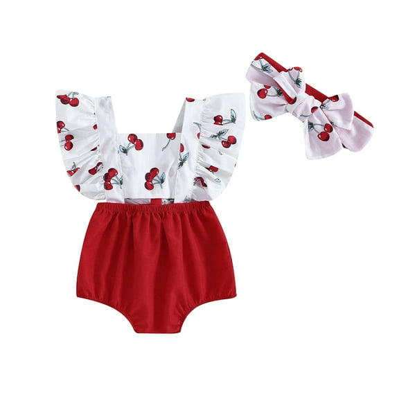 Bagilaanoe Newborn Summer Clothes Baby Girl Rompers Print Fly Sleeve Bodysuits Hairband 3M 6M 12M 18M Infant One Piece Jumpsuit