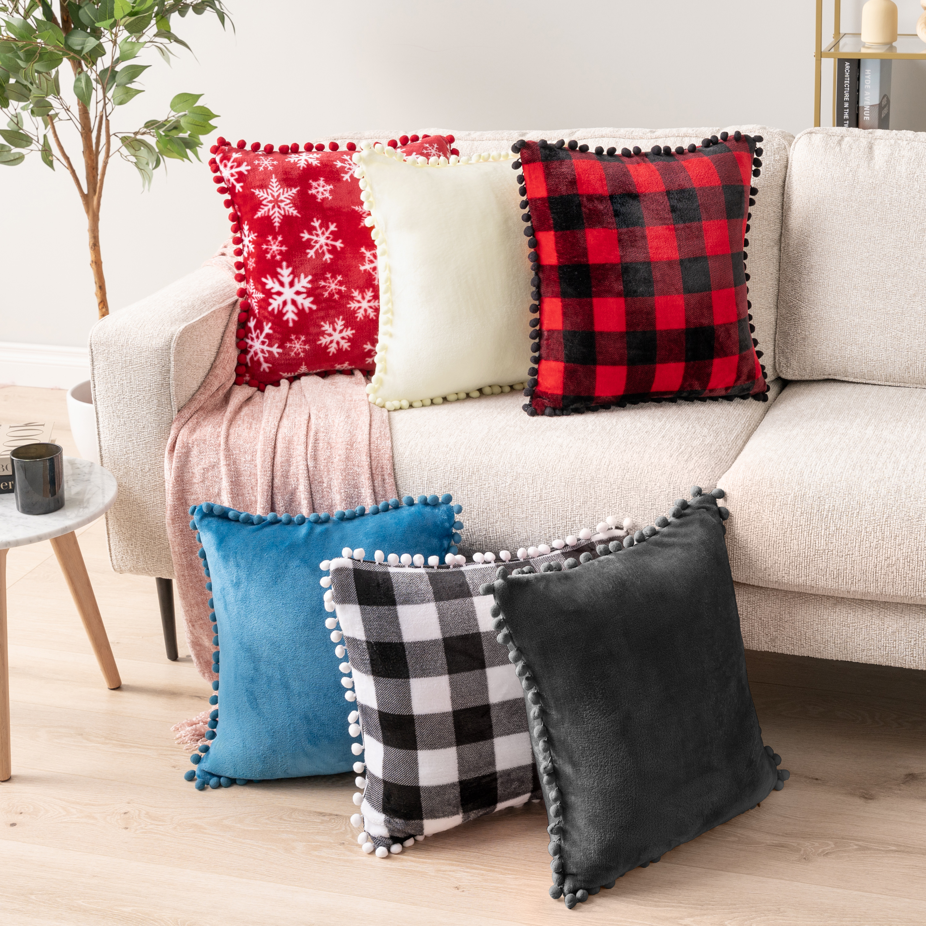 Pavilia Pom Pom Throw Pillow Covers Set of 2, Gray photo 5
